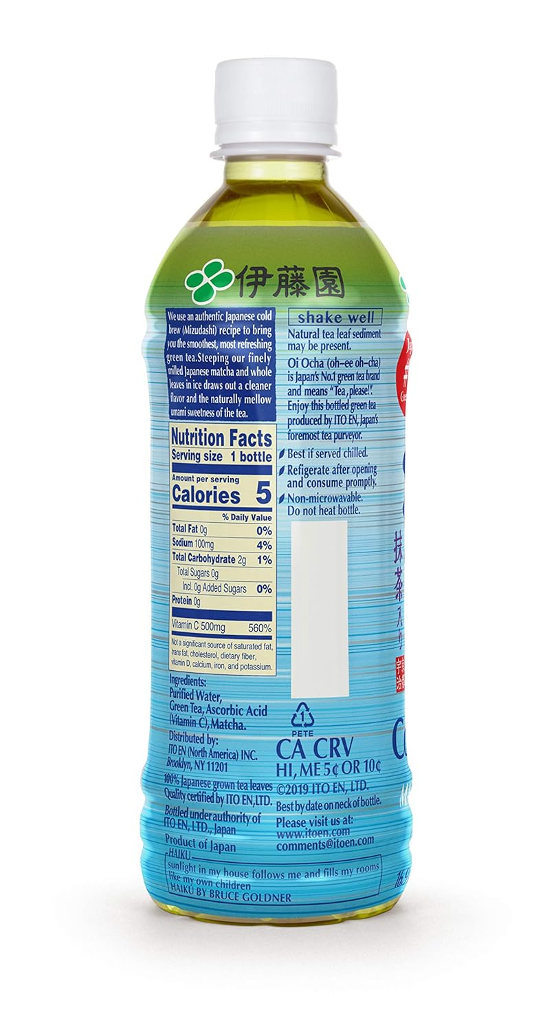 Ito En Oi Ocha Cold Brew Matcha Green Tea Unsweetened 16.9 Ounce (Pack of 12), Zero Calories