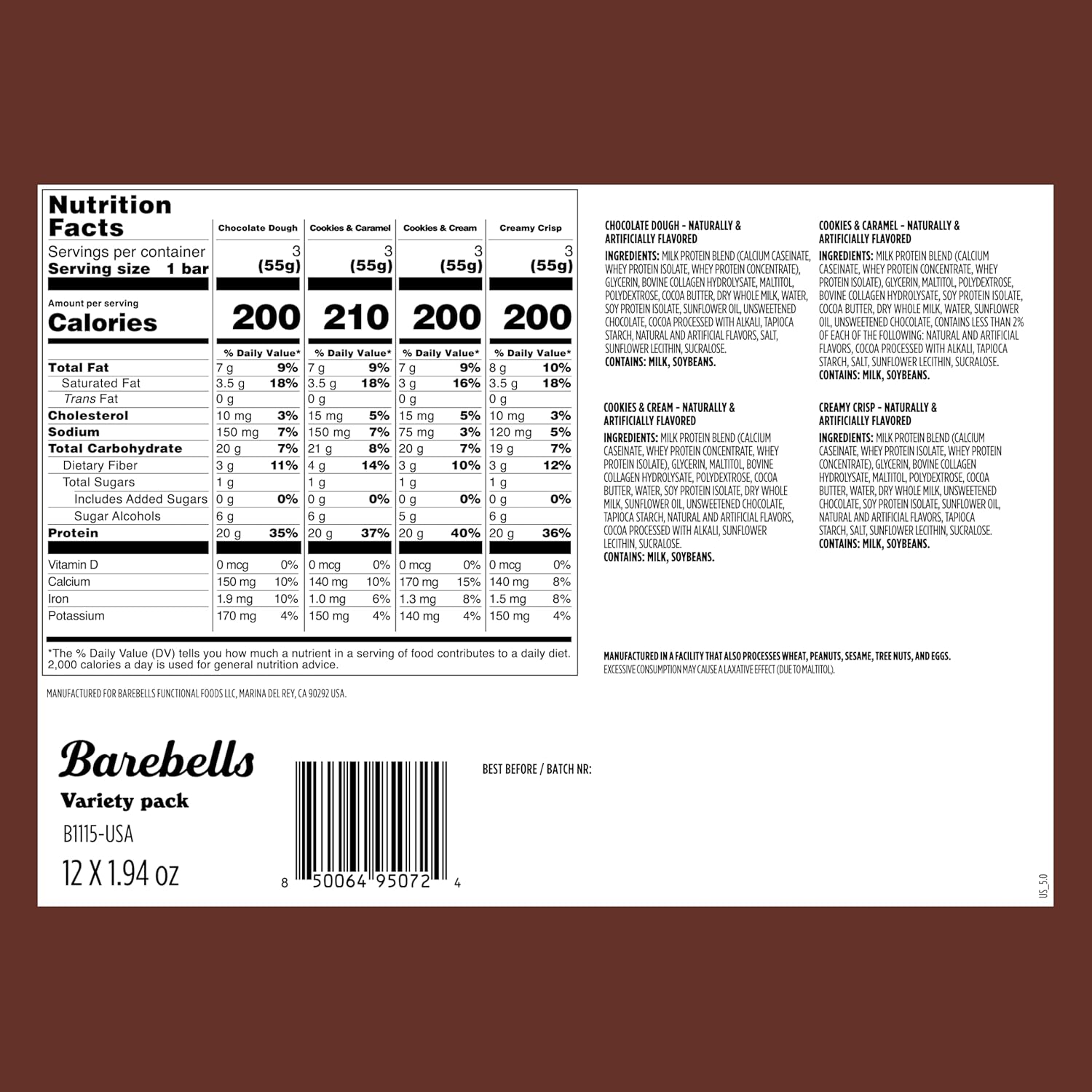 Barebells Protein Bars People's Choice Variety Pack - 24 Bars (2 Packs of 12), 20g High Protein Treats - Chocolate Nutrition Bars with No Added Sugar - On-The-Go Breakfast or Post-Workout Snack.
