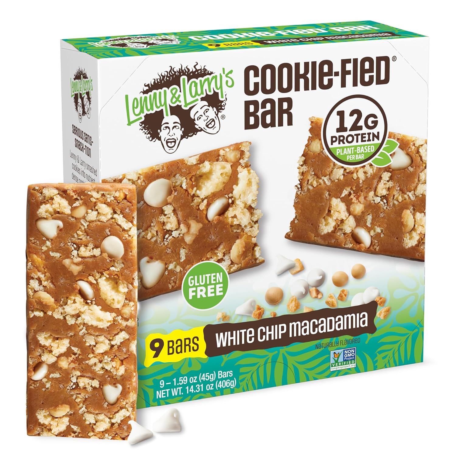 Lenny & Larry's Cookie-fied Protein Bar – White Chip Macadamia Vegan Protein Bars 9x45g – Healthy Snacks with 12g Plant Protein & 5g Fiber – Gluten free Power Bar, Keto Friendly, Non-GMO & Vegan