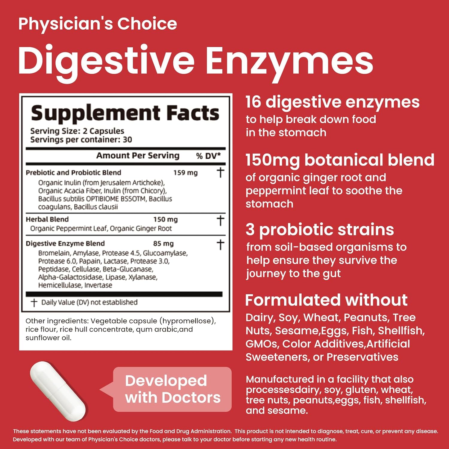Digestive Enzymes - Multi Enzymes, Organic Prebiotics & Probiotics for Digestive Health & Gut Health - Meal Time Discomfort Relief & Bloating - Dual Action Approach - 60 CT