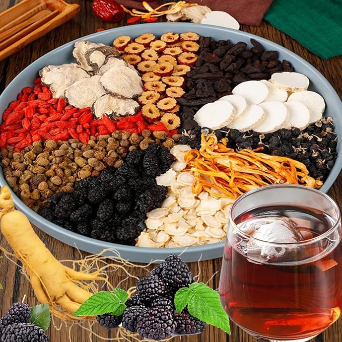 Ginseng & Mulberry Herbal Tea,Ginseng Five Treasures Tea, Kidney Formula Six Treasure Teas, Wolfberry Mulberry Herbal Goji Berry Red Date Teas Formula Traditional Chinese Blend (10bags)