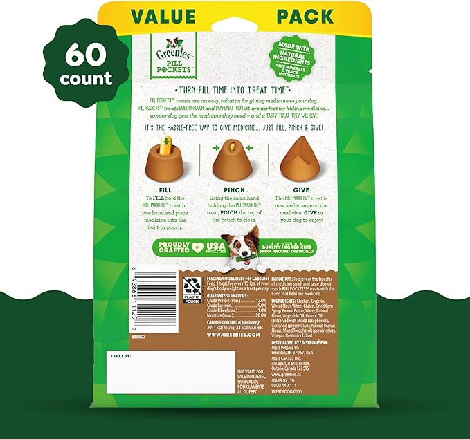 Greenies Pill Pockets for Dogs Large Size, Dog Treat Pouch for Capsule Medication, Peanut Butter Flavor, 15.8 oz. Pouch