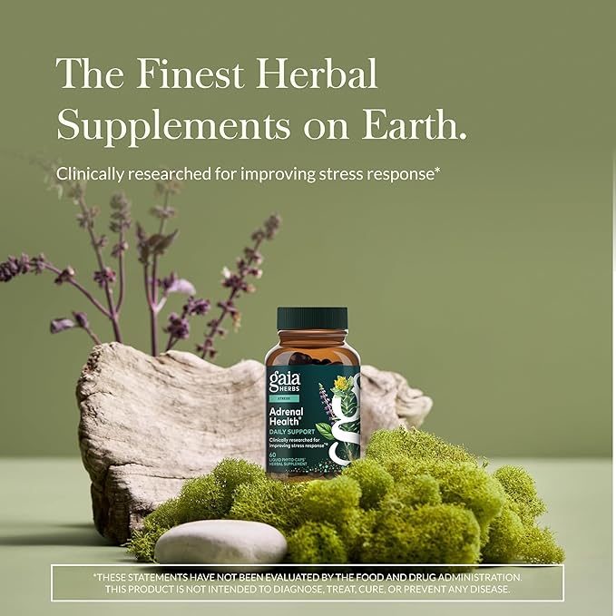 Gaia Herbs Adrenal Health Daily Support - Herbal Supplement with Ashwagandha, Holy Basil & Schisandra - Help Maintain Healthy Energy & Stress Levels* - 60 Vegan Liquid Phyto-Caps (30 Servings)