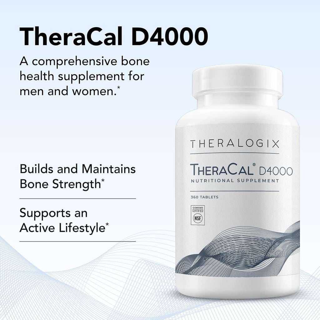 Theralogix TheraCal D4000 - Bone Health Support Supplement with Calcium, Magnesium, Vitamin D3, Vitamin K2 & Boron* - 90-Day Supply - NSF Certified - 360 Tablets
