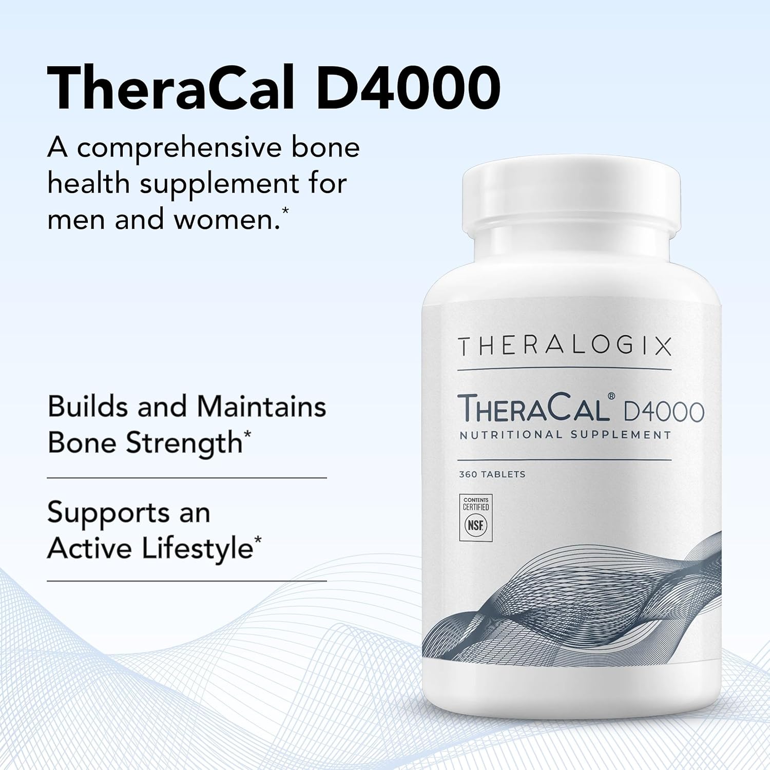 Theralogix TheraCal D4000 - Bone Health Support Supplement with Calcium, Magnesium, Vitamin D3, Vitamin K2 & Boron* - 90-Day Supply - NSF Certified - 360 Tablets