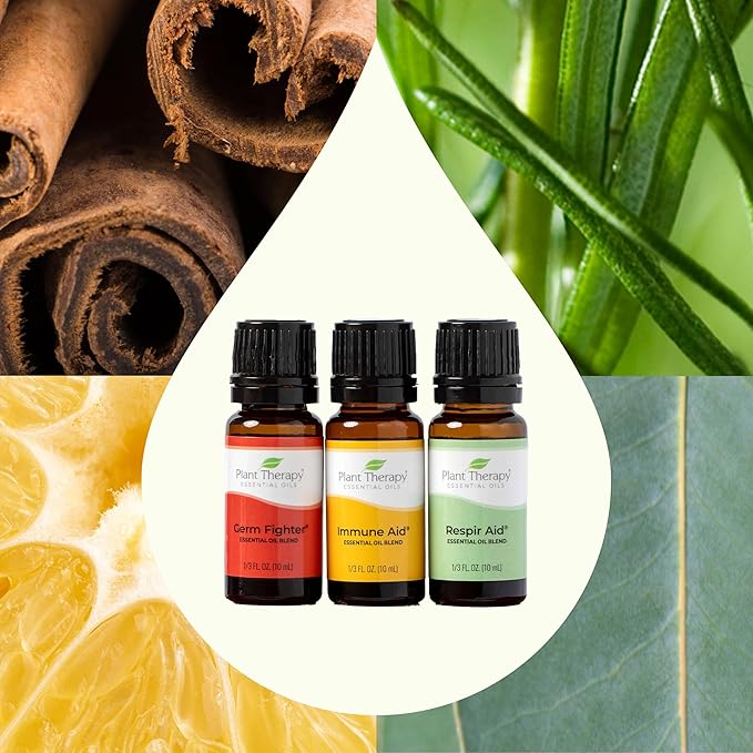 Plant Therapy Wellness Essential Oil Set, 3-Pack of 10 MLS (1/3 oz), Pure Essential Oil Blends: Germ Fighter, Immune Aid & Respir Aid, Great for Immune Support, Respiratory Relief & Seasonal Wellness