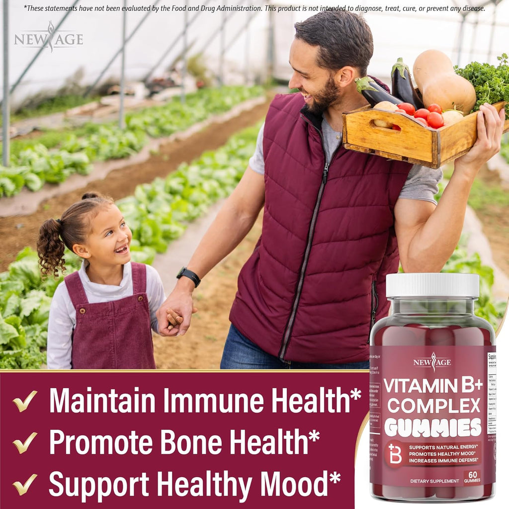 NEW AGE Vitamin B Complex Gummies with Vitamin B3, B6 & B12 – with Biotin, Folic Acid & Vitamin C – Gluten-Free, Vegan, Made in The USA! (180 Count (Pack of 3))