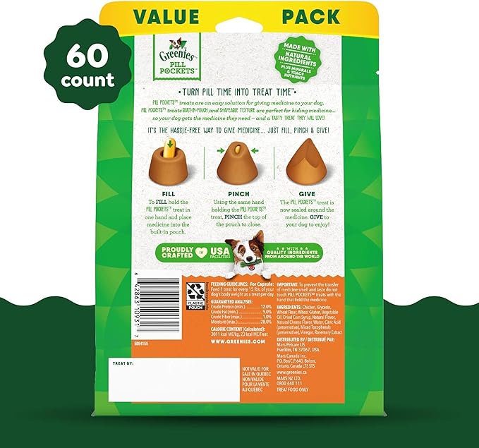Greenies Pill Pockets for Dogs Large Size, Dog Treat Pouch for Capsule Medication, Cheese Flavor, 15.8 oz. Pouch