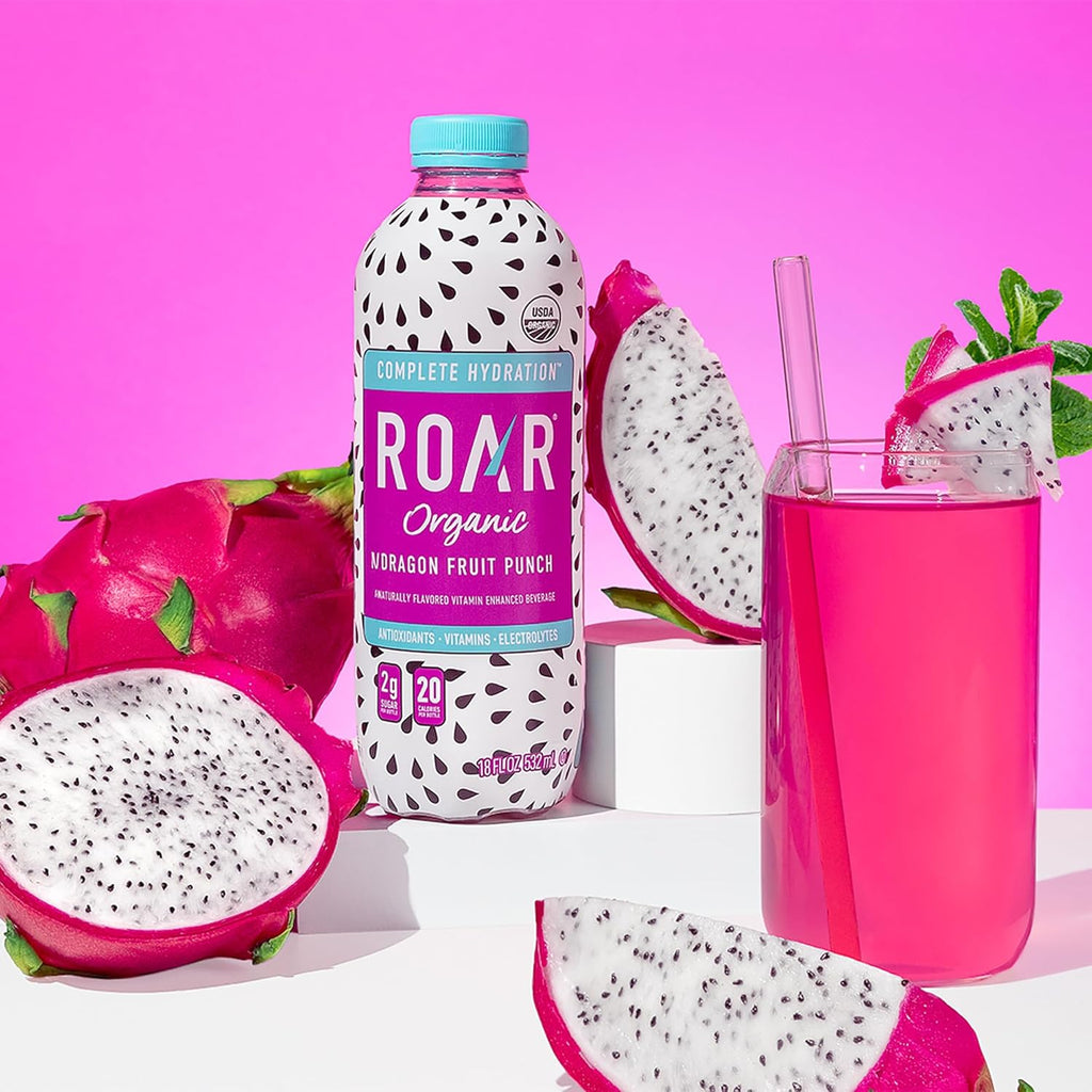ROAR Complete Hydration Organic - Electrolyte Drinks with Vitamins C, B5, B12 – Non GMO, Gluten Free Hydrating Drinks - Dragonfruit Punch - 12 pc