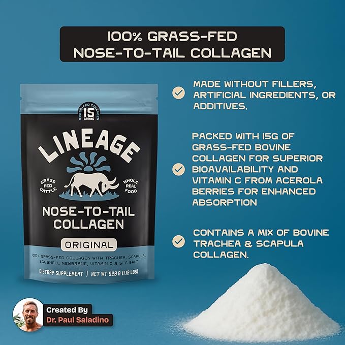 100% Grass Fed Collagen Powder UNFLAVORED – Hydrolyzed Bovine Collagen Peptides with Trachea, Scapula, Eggshell Membrane – Collagen Protein Powder with Vitamin C – 30 Servings