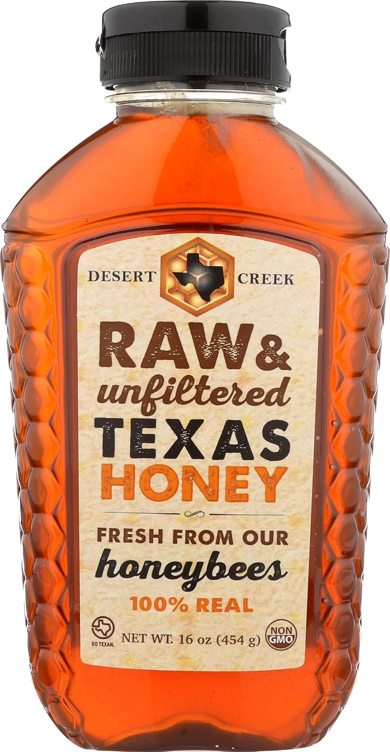 Desert Creek Honey - 100% Unfiltered, Pure, Raw Honey from Texas - Natural Sugar Substitute - One Pound of Unprocessed, Unpasteurized American Honey - Harvested by Our Own Beekeepers