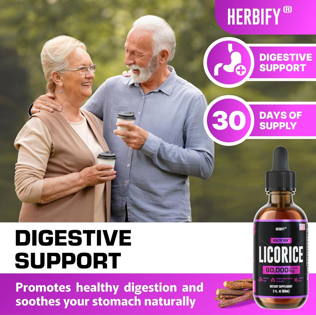 HERBIFY Licorice Root Extract - Powerful Licorice Supplement - Lung Support Supplement - Licorice Extract for Skin Health and Immune Support - Made in USA - 2oz