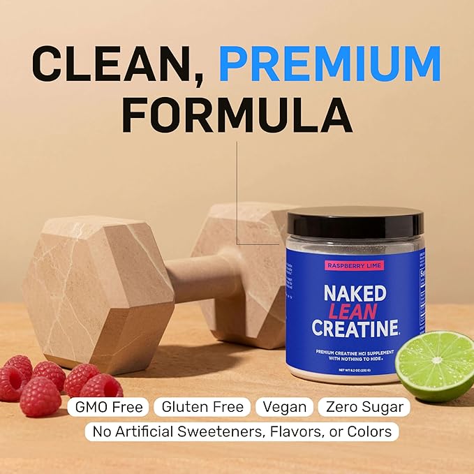NAKED Lean Creatine HCI Powder - Raspberry Lime, Vegan, Non-GMO, Gluten-Free, No Fillers, Supports Muscle Growth & Strength - 68 Servings