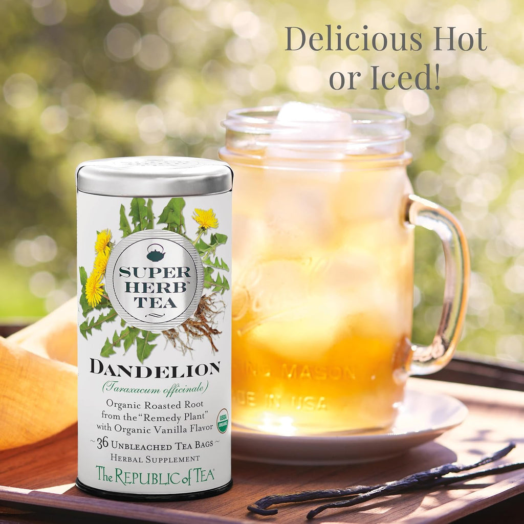 The Republic of Tea — Organic Dandelion SuperHerb Tea Tin, 36 Herbal Tea Bags, Naturally Caffeine-Free (Pack of 2)