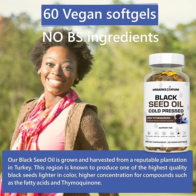 ORGANICS NATURE Dried Sea Moss Wildcrafted & Black Seed Oil Capsules | Raw Gluten-Free, for Lung Detox, Immune System Support Softgels, for Hair, Skin, Heart, Nigella Sativa, Cold Pressed Cumin Seed.
