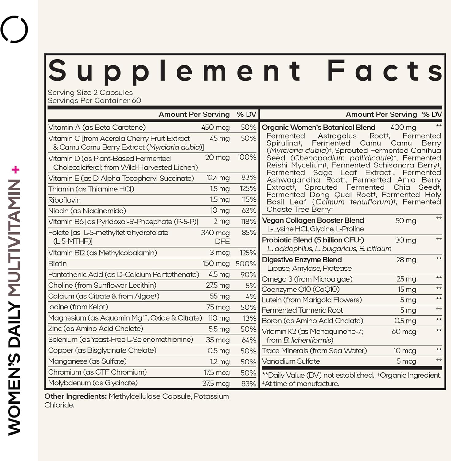 Codeage Women’s Daily Multivitamin, 25+ Vitamins & Minerals, Fermented, Organic Whole Foods, Probiotics Supplement - Vitamin A, B, C, D, E & K, Omega 3, Zinc – Vegan - 120 Capsules