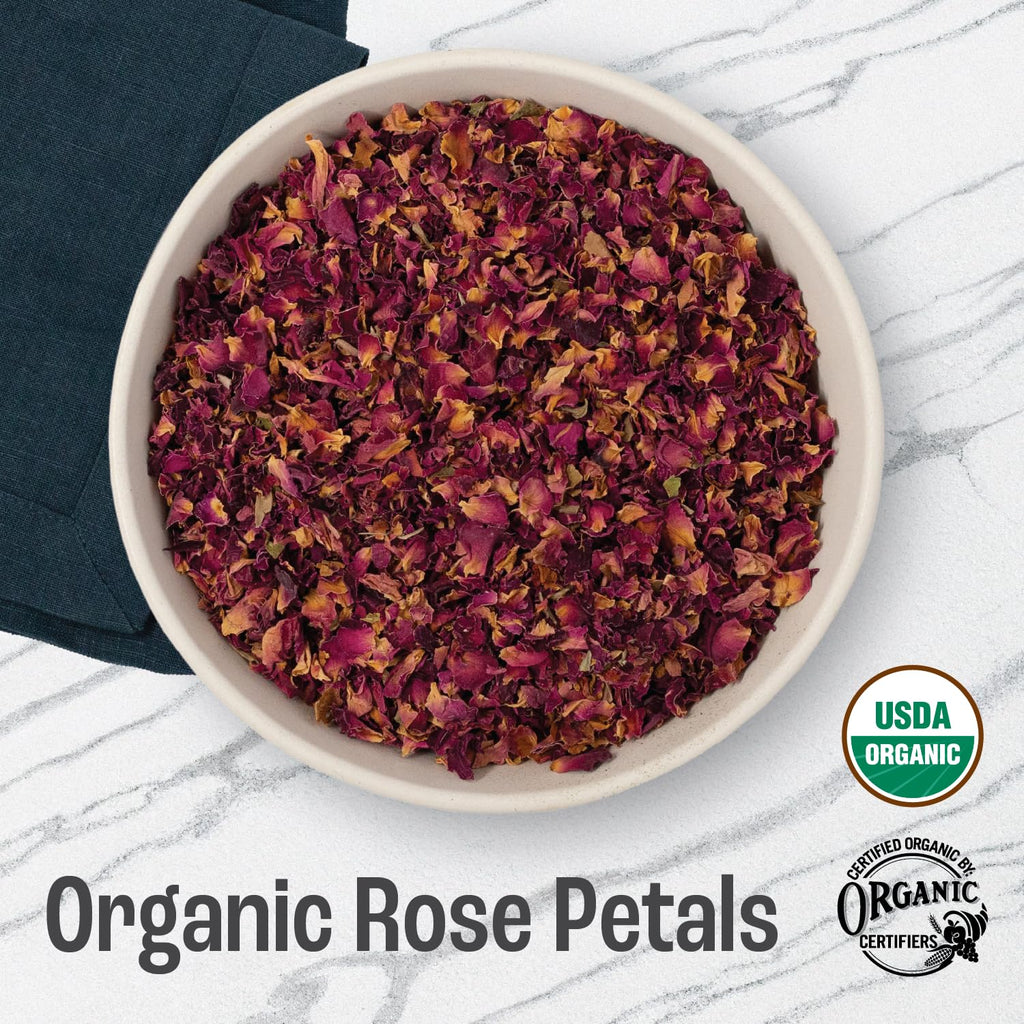 J MAC BOTANICALS Organic Rose Petals (32 oz) Certified USDA Organic, edible, culinary grade dry rose petals for herbal tea, cooking and crafts
