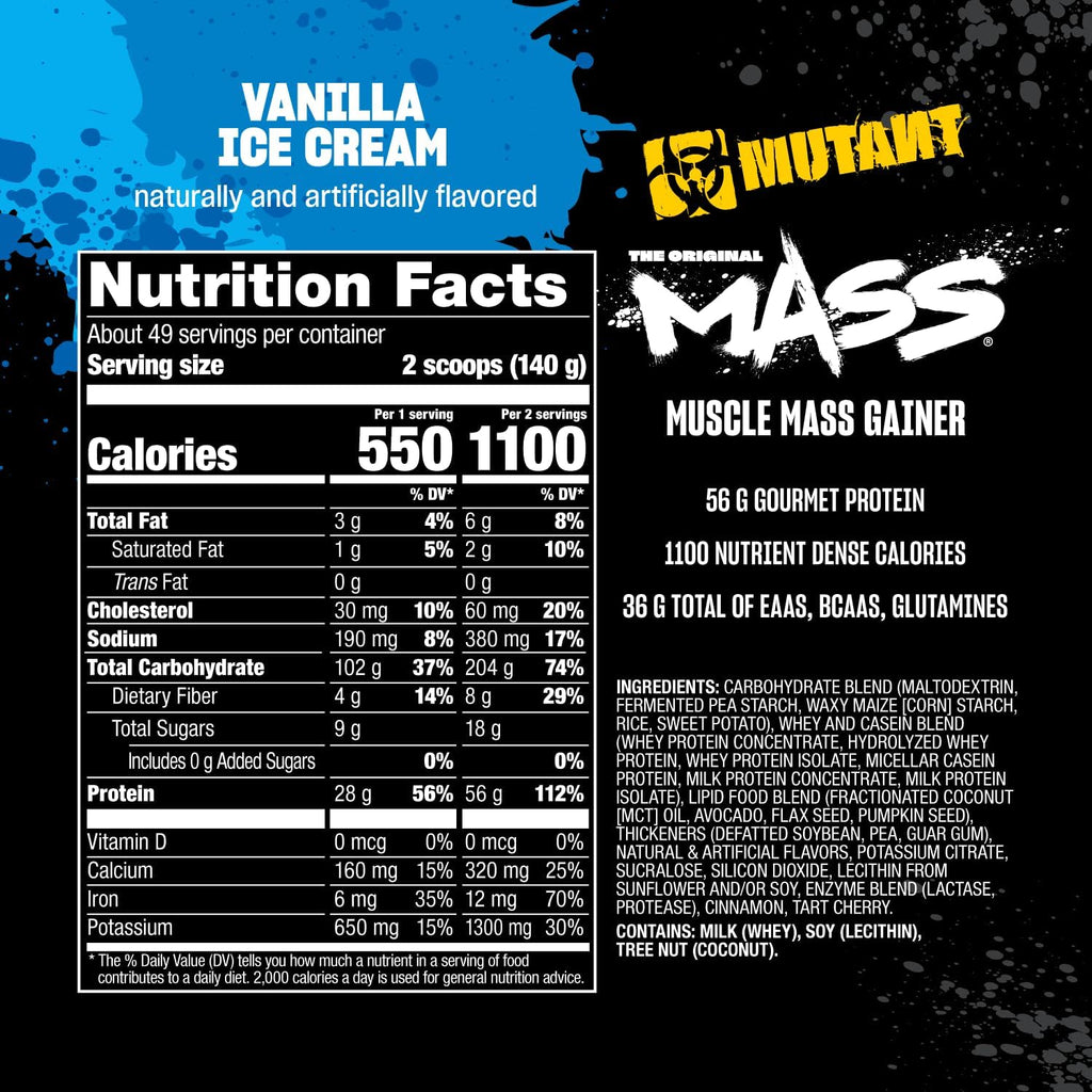 Mutant Mass | Weight Mass Gainer Protein Powder - high Calorie Protein Powder for Muscular Mass - Vanilla Ice Cream - 15 Pound