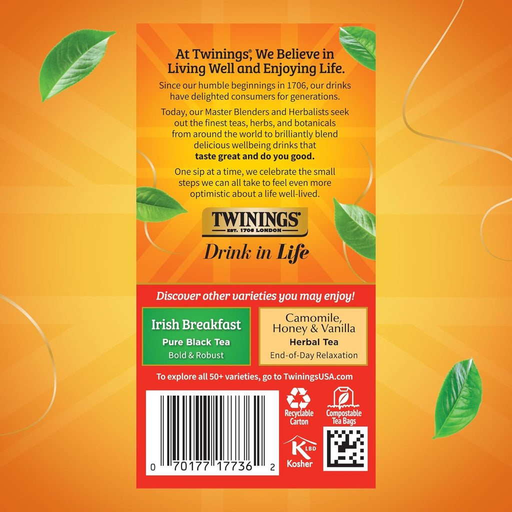 Twinings Extra Strong English Breakfast Black Tea Individually Wrapped Bags, 20 Count (Pack of 6), Robust, Caffeinated, Enjoy Hot or Iced, 120 Teabags
