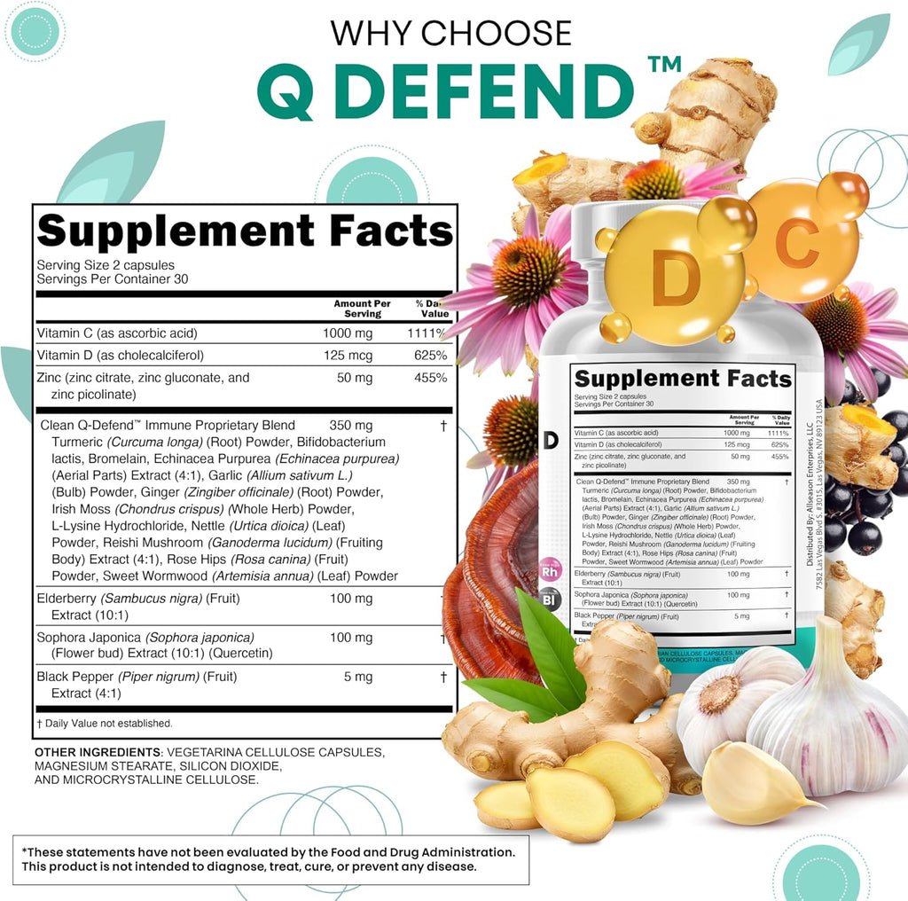 Clean Nutraceuticals Quercetin Zinc Vitamin C Vitamin D Bromelain Elderberry - Lung Immune Support Supplement Adults with Artemisinin, Sea Moss, Echinacea, Allergy Relief (60 Count (Pack of 3))