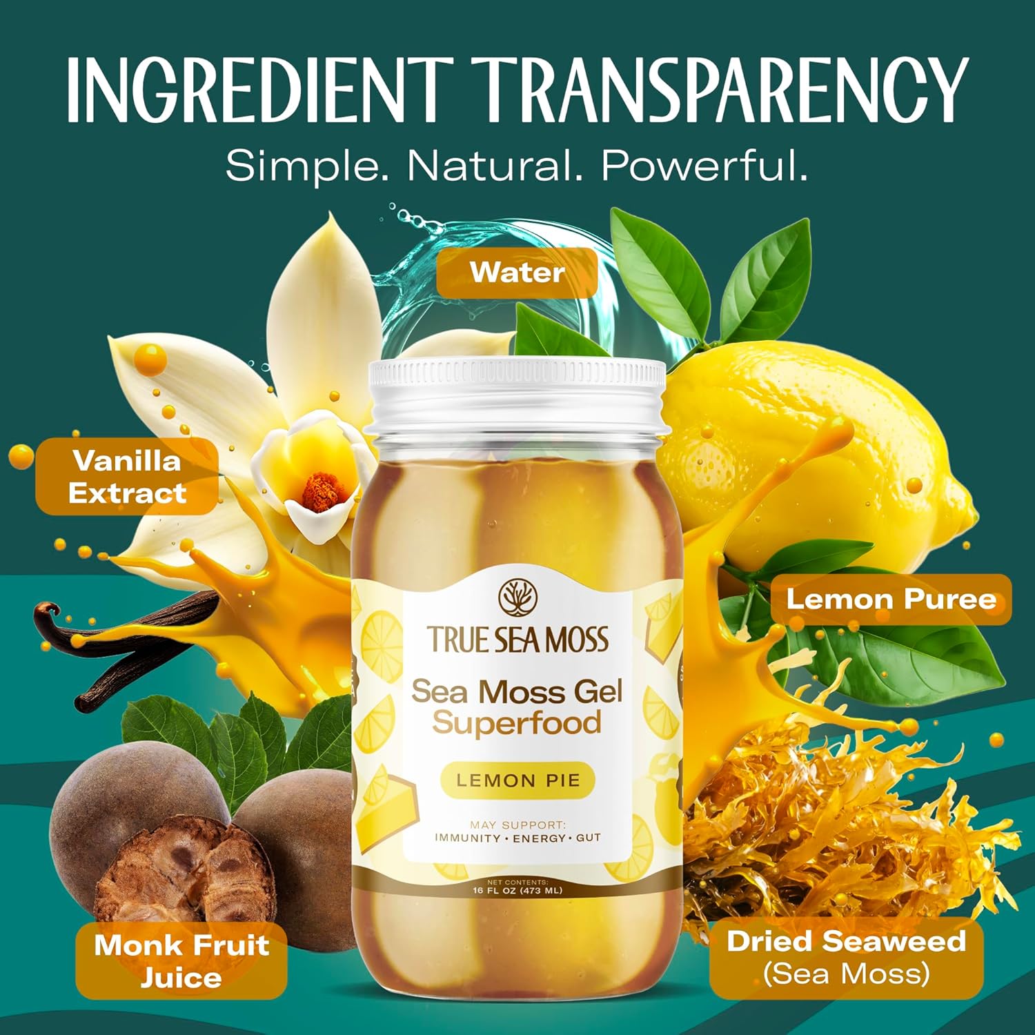 TrueSeaMoss Sea Moss Gel – Made in USA – Wildcrafted Seamoss, Fruits & Jarred Vegetables – Lemon Pie, Pack of 1 (Labels may Vary)