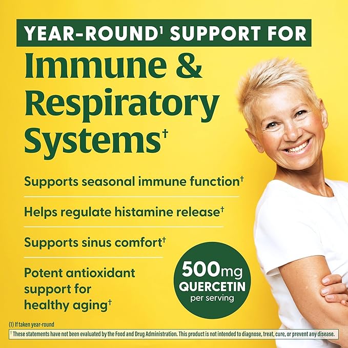 MegaFood Quercetin with Bromelain Supplement, Respiratory & Seasonal Immune Support Supplement, Quercetin 500mg Capsules & Enhanced Absorption, Vegan, Gluten-Free, 60 Capsules, 30 Servings