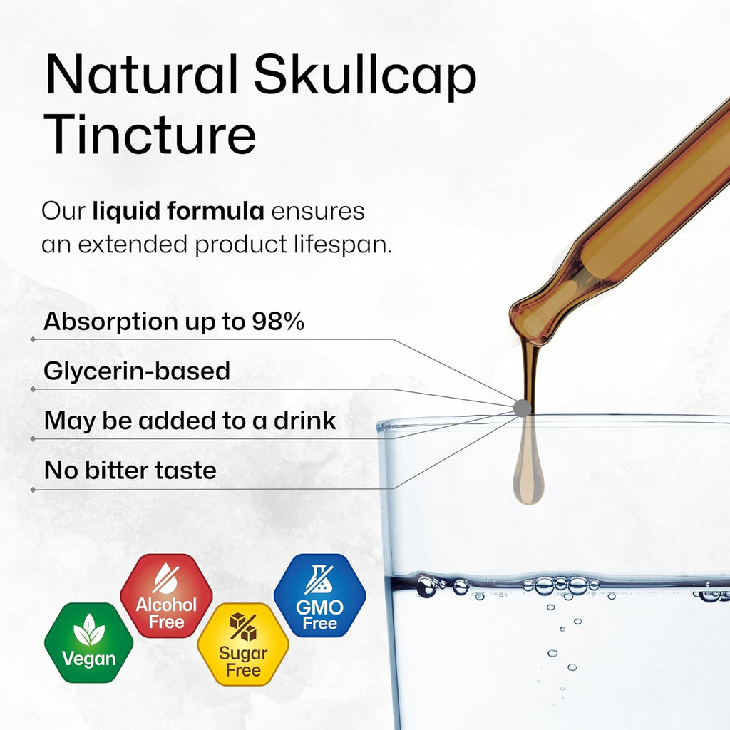 BIO KRAUTER Skullcap Herb Tincture - Scutellaria Lateriflora Liquid Extract - Alcohol and Sugar Free - Vegan Drops 2 Fl.Oz.
