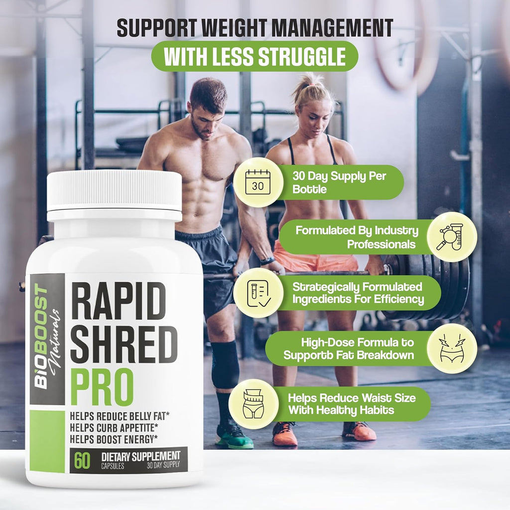 Rapid Shred PRO Series | Supports GLP-1 Pathway Function | Weight Loss Pills for Women & Men | & Fat Burner to Boost Metabolism, Appetite Suppressant| 3rd Party Tested Supplement - 60 Pills
