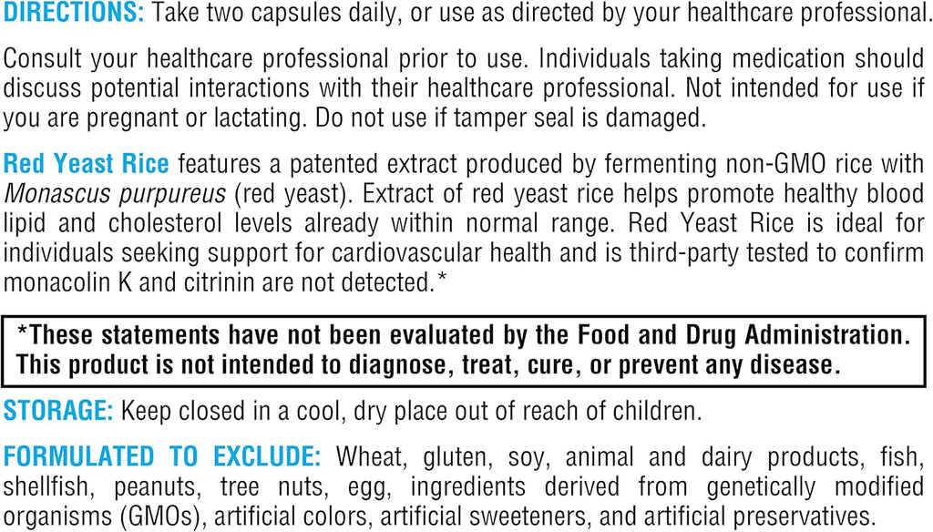 XYMOGEN Red Yeast Rice - Non-GMO Red Yeast Rice Supplement to Help Maintain Already Healthy Blood Lipid + Cholesterol Levels - Cardiovascular Support - Tested Citrinin-Free (60 Capsules)