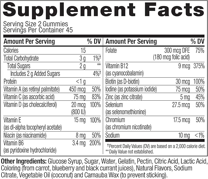 OLLY Men's Multivitamin Gummy, Vitamins A, C, D, E, B, Zinc, Blackberry Flavor, 45 Day Supply - 90 Count