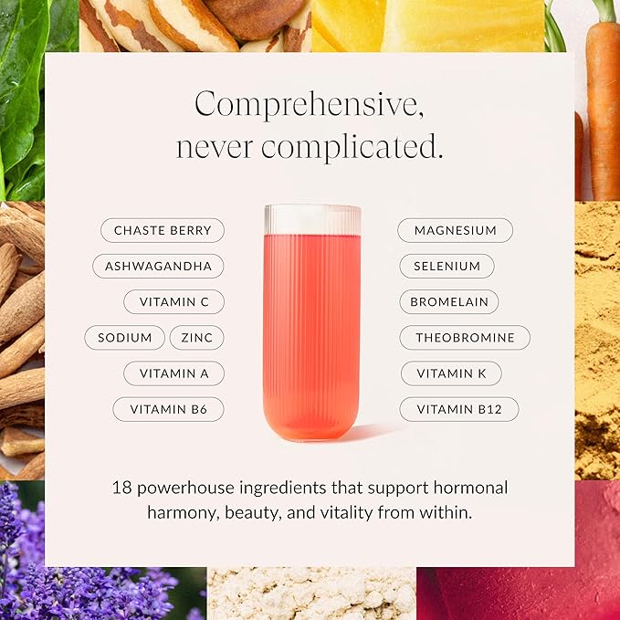 Beam Glow, Hormone Balance for Women, Thyroid Support for Women, Natural Hormone Support Powder with Selenium and Bromelain, PMS Relief, Energy, Hair Skin & Nails, Vegan, No Sugar, 30 Servings