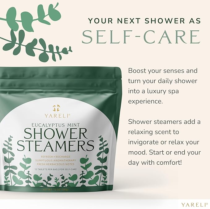 Yareli Shower Steamers for Sinus Relief, 12 Pack, for Men & Women - Aromatherapy and Self Care - Eucalyptus Mint