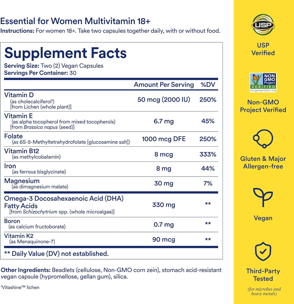 Ritual Multivitamin for Women 18+ with Vitamin D3 for Immune Support*, Omega 3 DHA, B12, Iron, Vegan, Gluten Free, Non GMO, USP Verified, 30 Day Supply, 60 Capsules