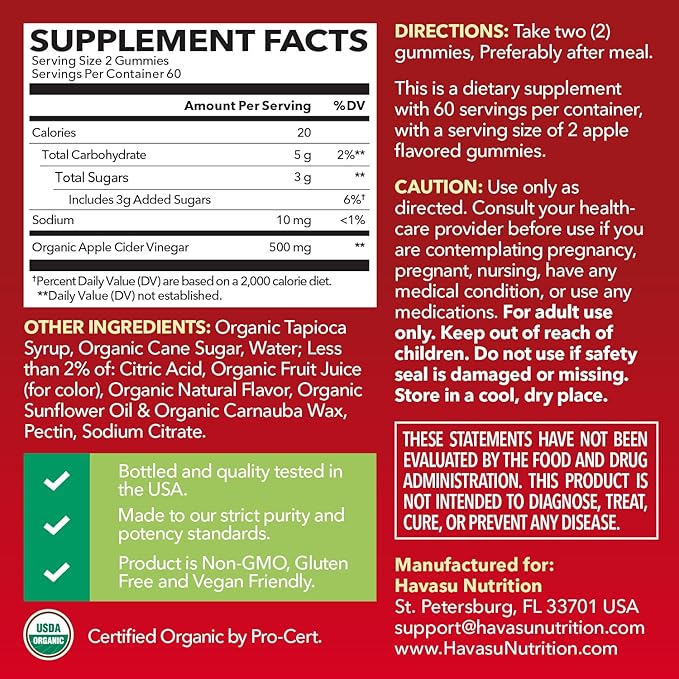 Apple Cider Vinegar Gummies - Organic ACV Vitamins for Digestive Health, Metabolism & Gut Support - 120 Count - Vegan, Non-GMO, Gluten-Free - Delicious Flavor & No Harsh Taste - 2 Month Supply