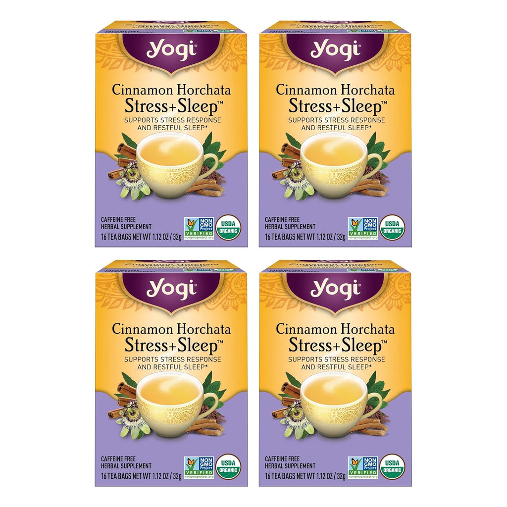 Yogi Tea Cinnamon Horchata Stress & Sleep - 16 Tea Bags per Pack (4 Packs) - Organic Sleep Tea - Supports a Restful Sleep - Includes Ashwagandha, Passionflower & Apple Cider Vinegar