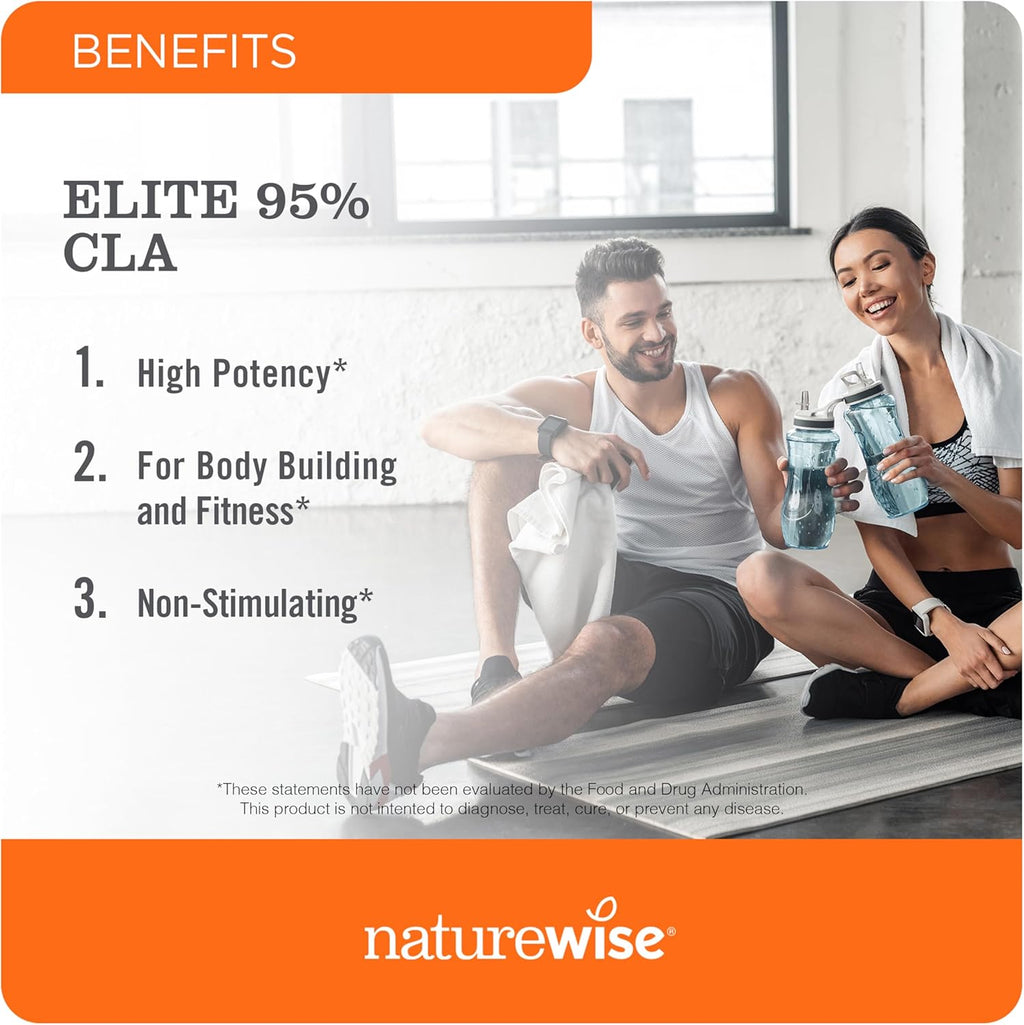 NatureWise CLA 1300 - 95% Active Conjugated Linoleic Acid for Women and Men, Not Stimulating, Supports Weight & Fitness Goals - Non-GMO, Gluten Free - 90 Softgels[1-Month Supply]