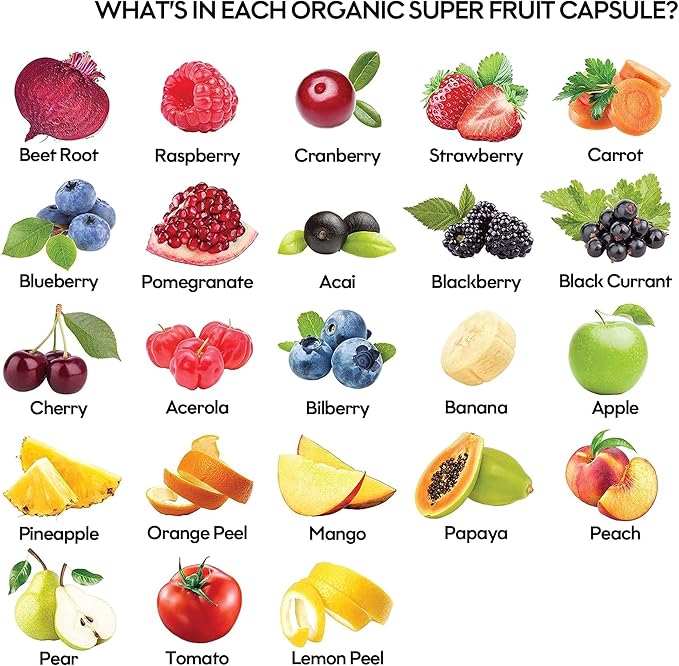 Fruits and Veggies Supplement Powerfull Blend of 39 Whole Fruits and Veggies, Fills Nutritional Gaps, Get Energy, Well-being. USA Made Non-GMO/Vegan/Gluten Free. Packaging May Vary (30 Day Supply)