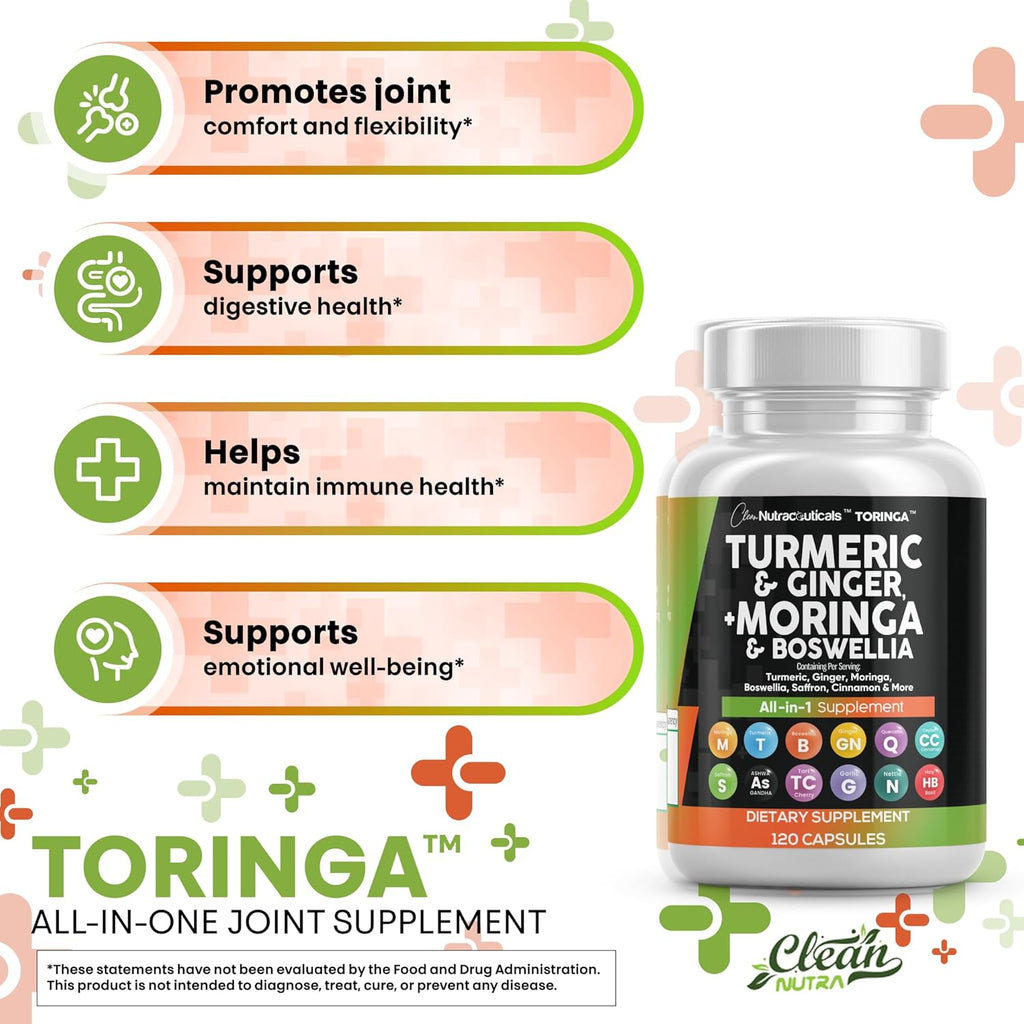 Turmeric Moringa Supplement | Ginger Boswellia Saffron - Supplement for Women and Men with Ceylon Cinnamon, Tart Cherry, Quercetin Garlic Nettle Holy Basil - 2Pack