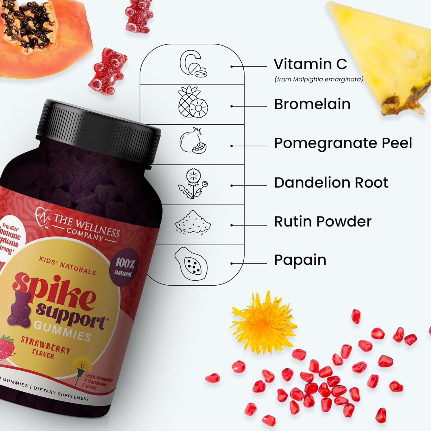 Kids Naturals Spike Support Gummies – Year-Round Wellness with Vitamin C, D & Zinc | 120ct (2 Month Supply)