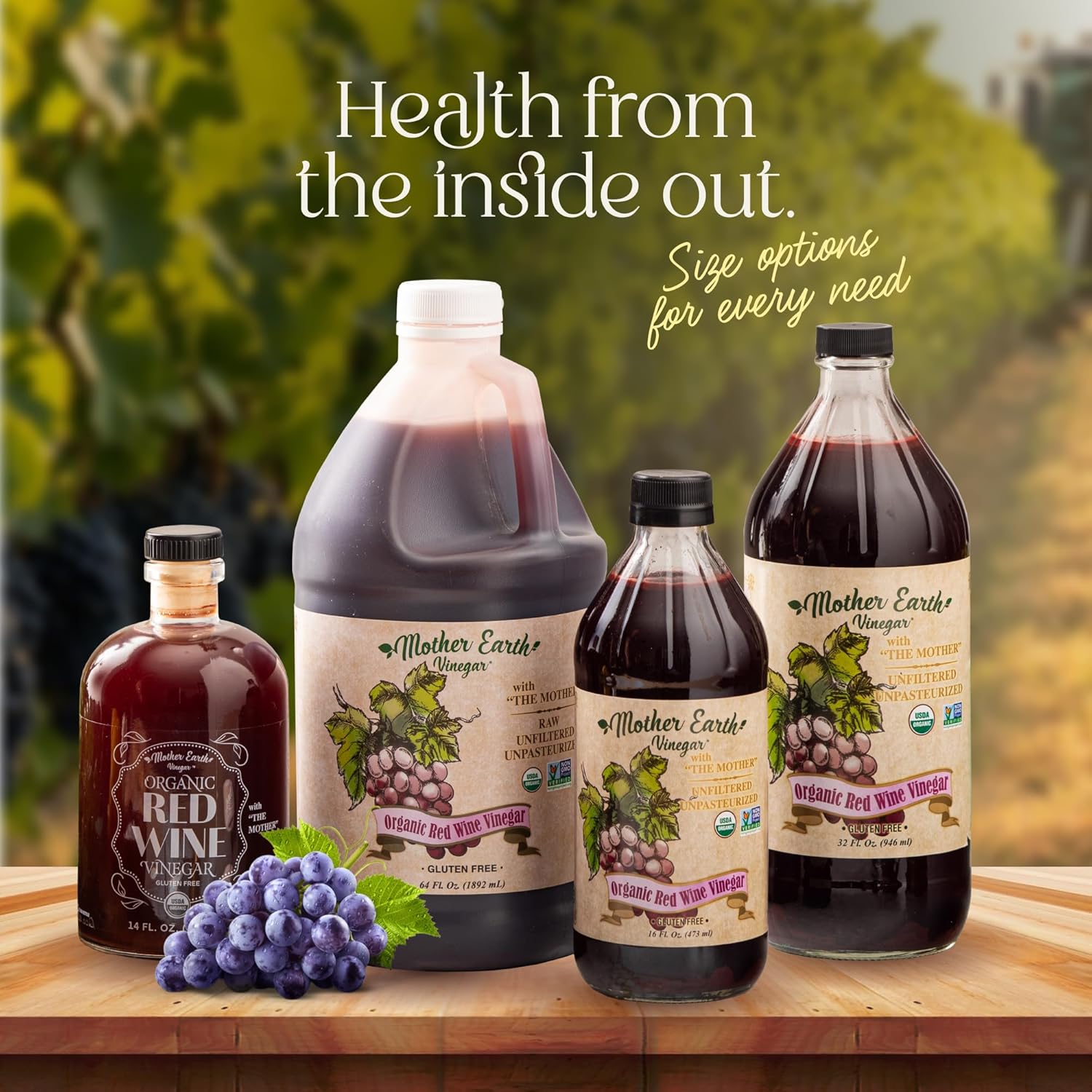 Mother Earth, Organic Red Wine Vinegar with The Mother, Fresh Pressed Organic Cabernet Grapes, ORWV, RWV, Raw, Unpasteurized, Unfiltered (1/64oz)