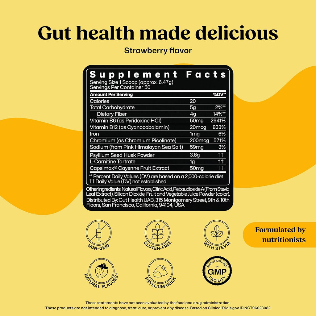 ColonBroom Premium Weight Management Supplement (Strawberry) - Colon Broom Psyllium Husk Fiber Powder Drink - Gluten Free, Non-GMO Colon Cleanse for Bloating Relief & Gut Health, 100 Servings