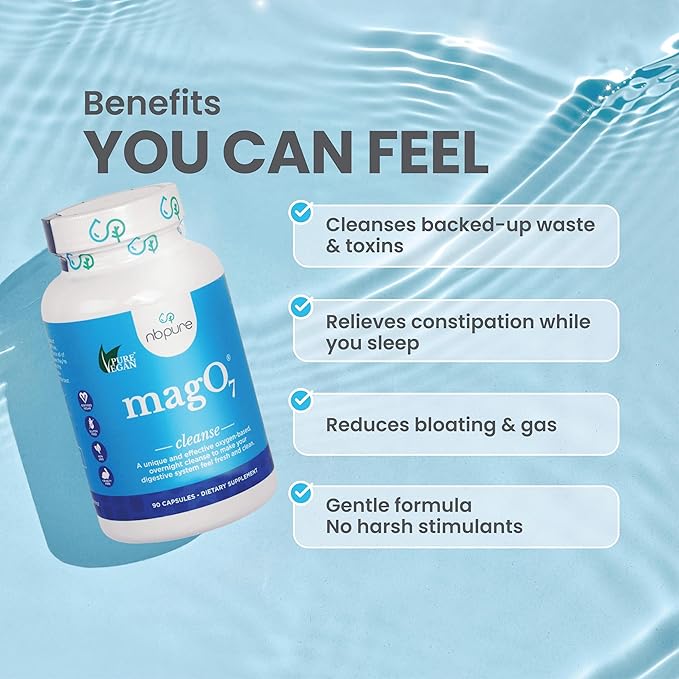 nbpure MagO7 - Natural Colon Cleanse & Detox - Occasional Constipation Relief, Stool Softening, & Bloating Support for Men & Women - Ozonated Magnesium Oxide, 30 Capsules
