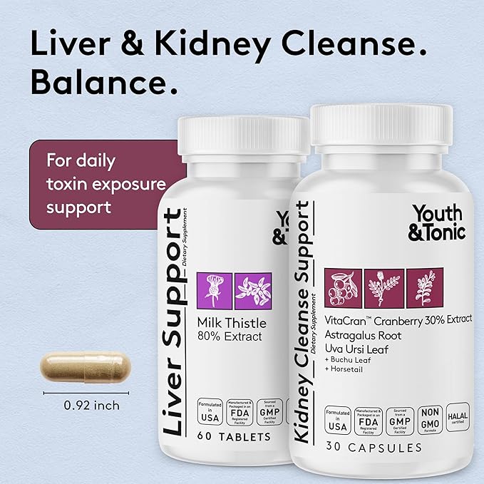 Youth & Tonic 3X Body Cleanse and Detox Pills for Women & Men with Liver, Kidney, Colon Supplements to Support Healthy Functions and for Loss of Unwanted Impurities and Metabolic Waste. 120 Capsules