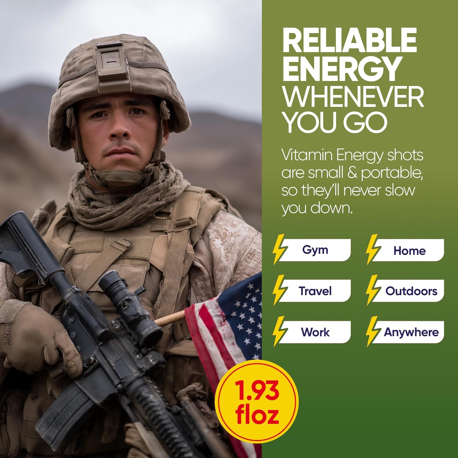 Vitamin Energy Immune+ Extra Strength Energy Shot Army Orange 12 Pack, 260mg Natural Caffeine, B-Vitamins, Citicoline, Green Tea, Immunity & Focus Support, Zero Sugar, Gluten-Free 1.93 fl oz