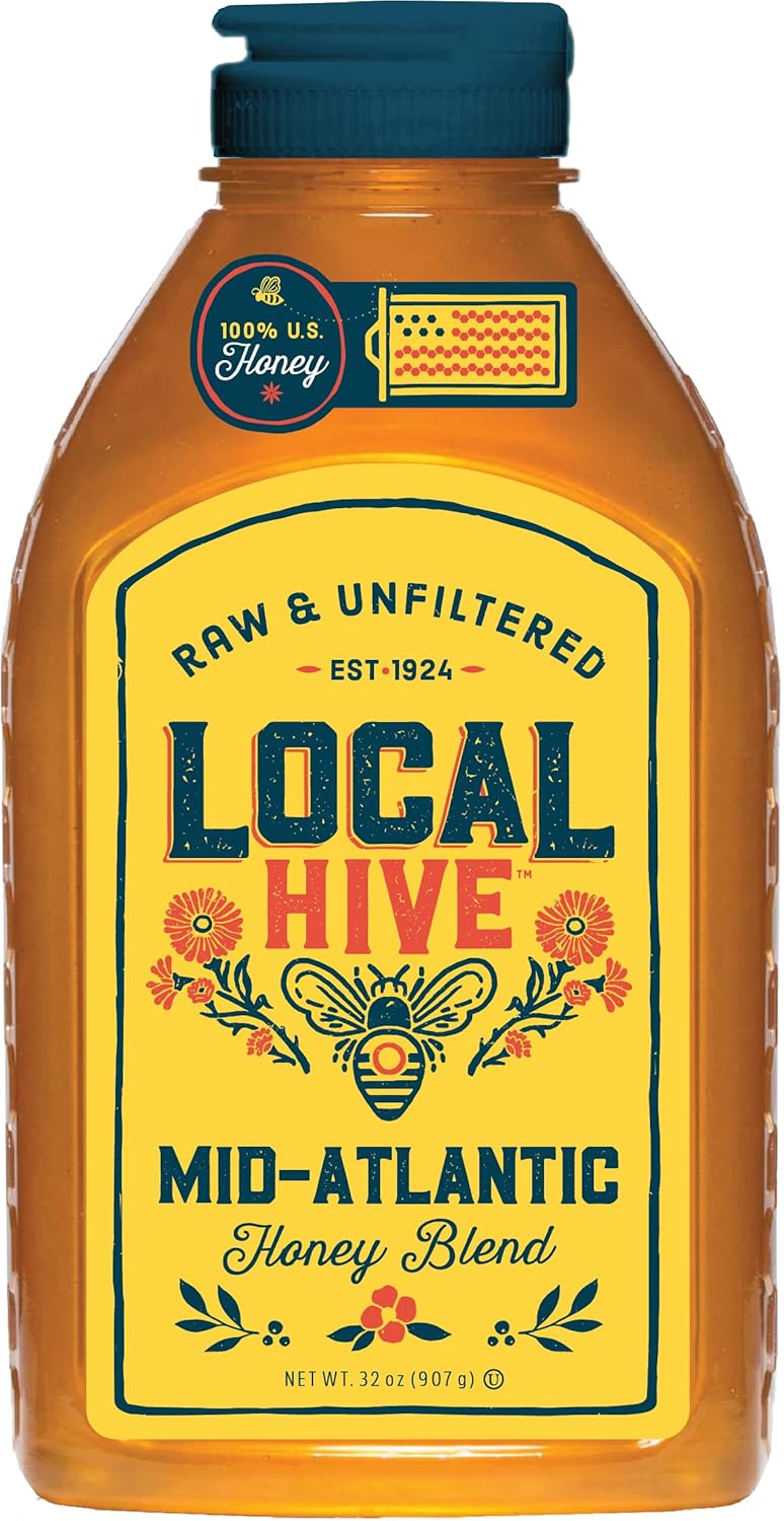 Local Hive Mid-Atlantic Raw & Unfiltered – 32 oz | 100% Pure U.S. Honey | Natural Sweetener Sourced from American Bees & Beekeepers | Medium-Bodied Light Floral Flavor | Ideal for Tea, Baking & Cooking