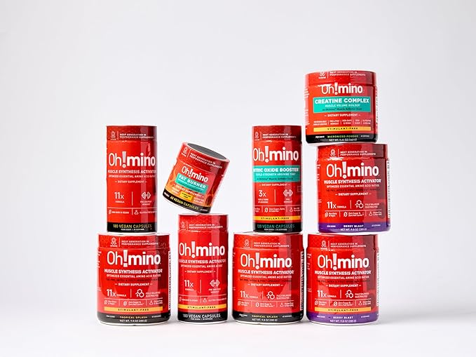Oh!mino L-Arginine Nitric Oxide Supplement - Blood Flow Supplement, Nitric Oxide Booster w/Beetroot Powder for Energy, Focus, Endurance, Muscle Building - Pre & Post Workout (120-Count, 30 Servings)