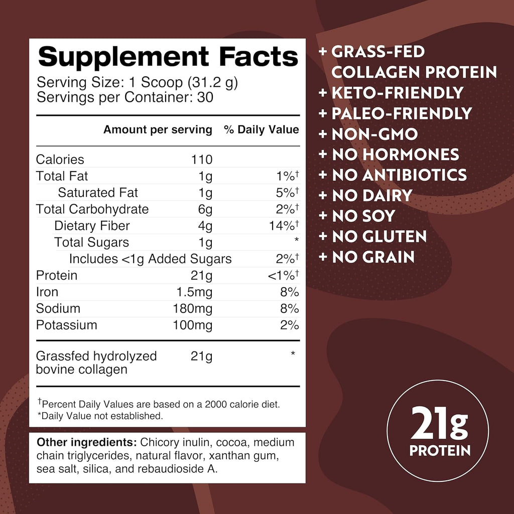 Dr. Kellyann Keto Bone Broth Protein Powder Chocolate - Protein 21g, 2g Net Carbs - Grass Fed Hydrolyzed Collagen - Sugar, Gluten and Dairy Free, Paleo, Keto Protein Shakes (30 Servings)