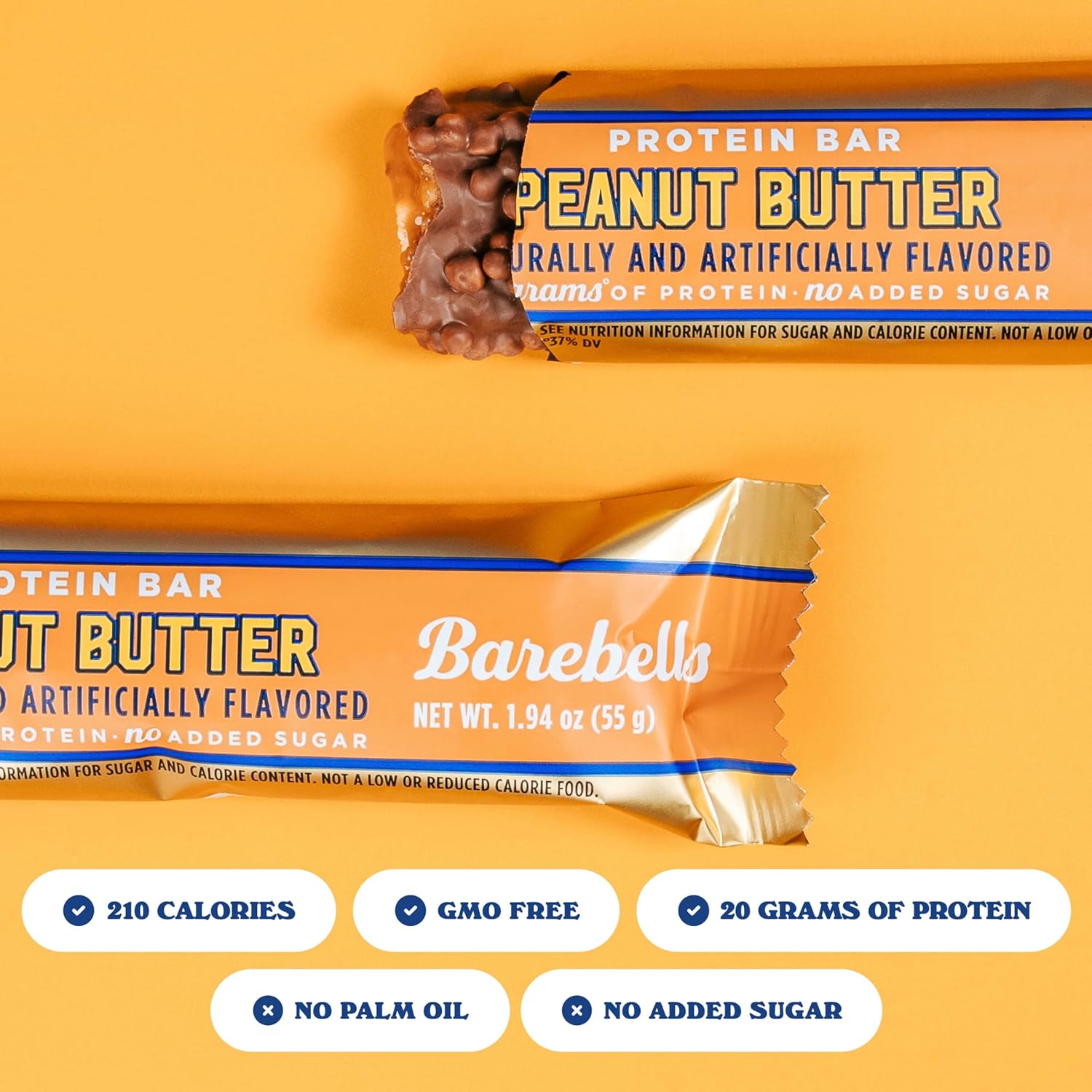 Barebells Protein Bars Peanut Butter - 12 Count, 20g High Protein Treats - Chocolate Nutrition Bar with 1g Total Sugars - On-The-Go Breakfast or Post-Workout Snack