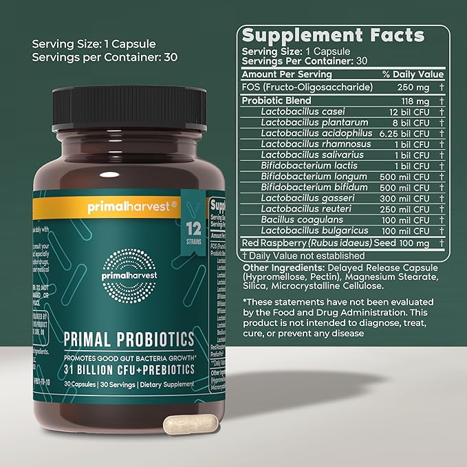 Primal Harvest Probiotics for Women and Men Shelf-Stable with Prebiotics Daily Supplement for Adults 60 Capsules (2 Pack)