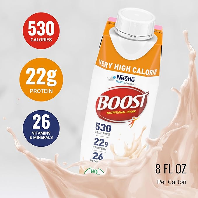 Boost Very High Calorie Strawberry Nutritional Drink – 22g Protein, 530 Nutrient Rich Calories, 8 Fl Oz (Pack of 24)